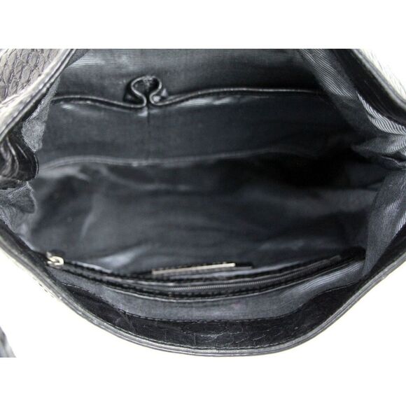 Elliott Lucca WOVEN BLACK GENUINE LEATHER CROCO PRINT SHOULDER BAG HANDBAG HOBO - Picture 10 of 15